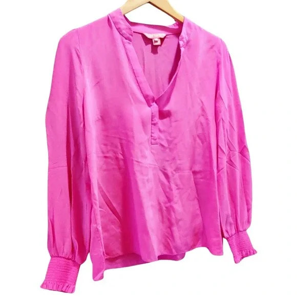 Lilly Pulitzer Pink Smocked Blouse Medium EUC - Picture 4 of 8